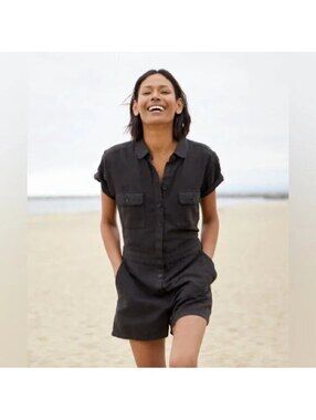 100% Organic Cotton & Linen Black Romper, Outerknown S.E.A, Large